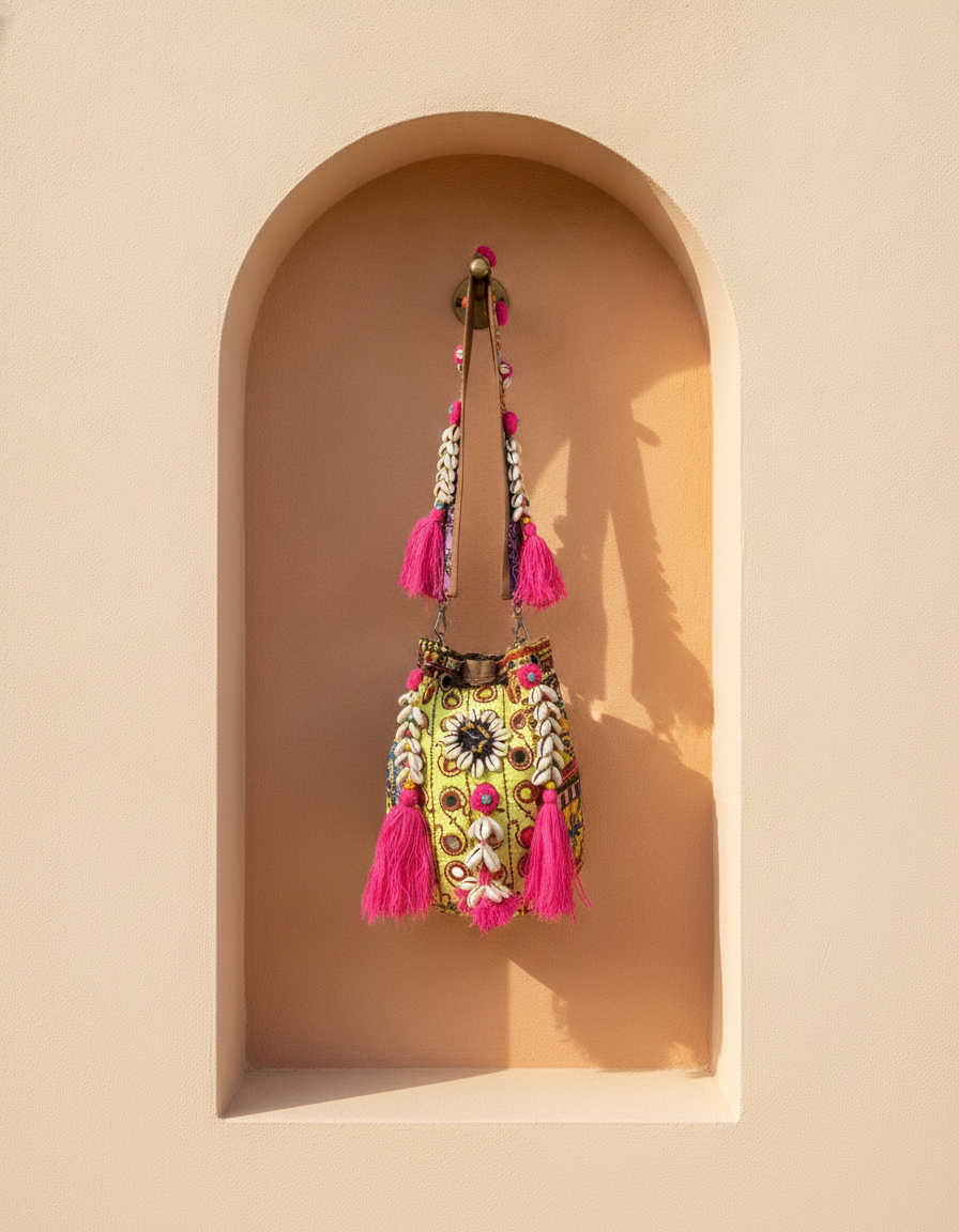 Shell Tassel Handcrafted Bucket Bag — Meadow Bloom (Medium)