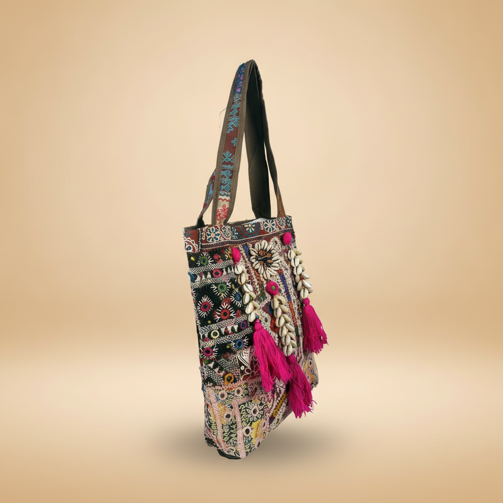 Shell Tassel Handcrafted Tote Bag — Sandstone Fringe
