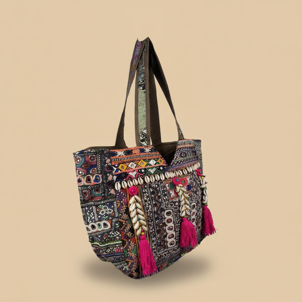 Shell Tassel Handcrafted Tote Bag — Slate Tapestry