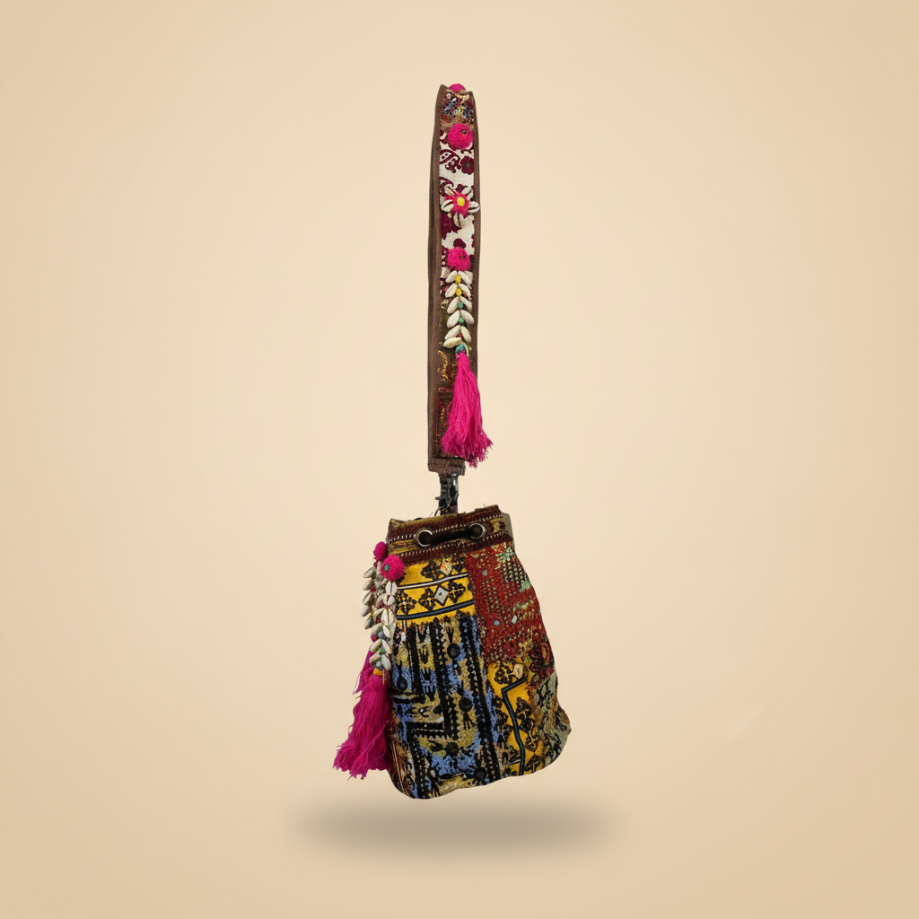 Shell Tassel Handcrafted Bucket Bag — Cinnamon Spark (Medium)