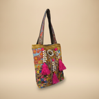 Shell Tassel Handcrafted Tote Bag — Fuchsia Tapestry