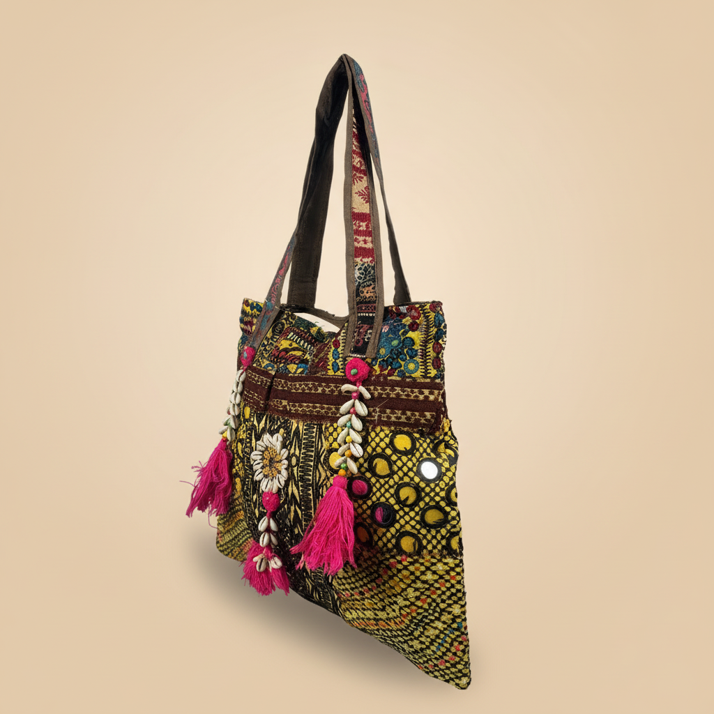 Shell Tassel Handcrafted Tote Bag — Moss Rajwada