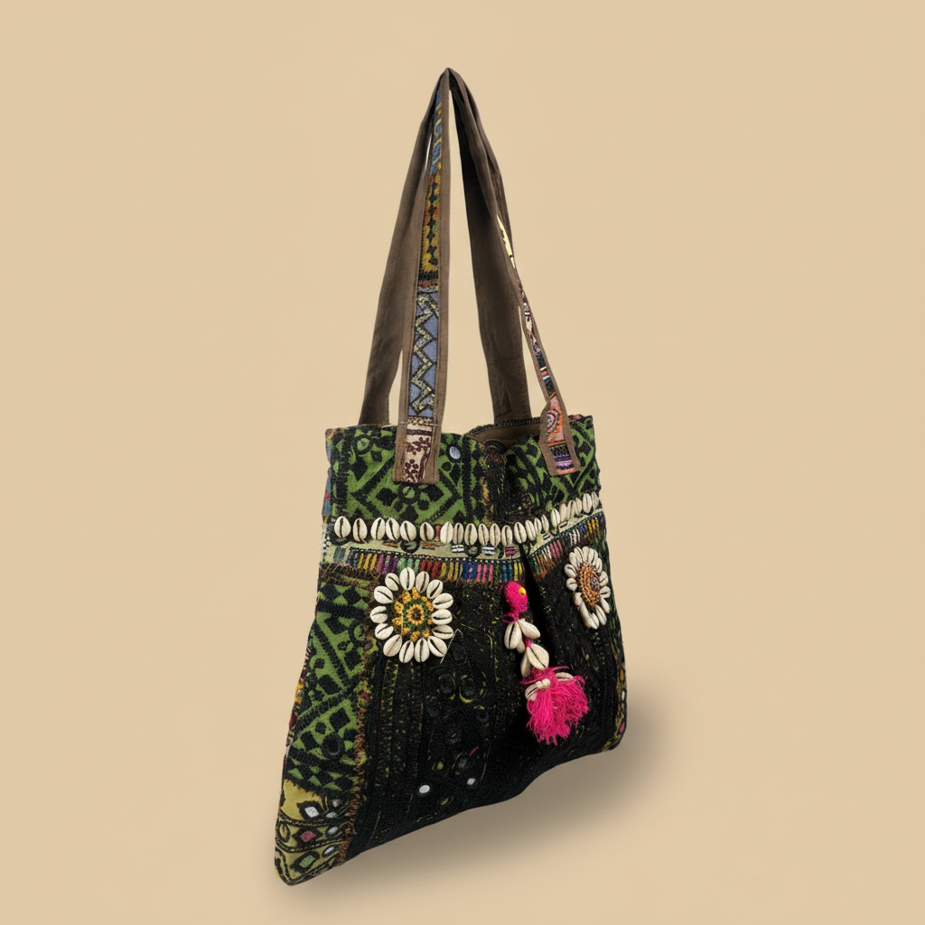 Shell Tassel Handcrafted Tote Bag — Forest Haveli