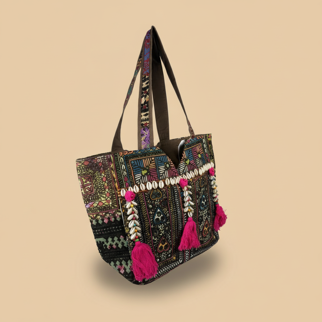 Shell Tassel Handcrafted Tote Bag — Bronze Tapestry