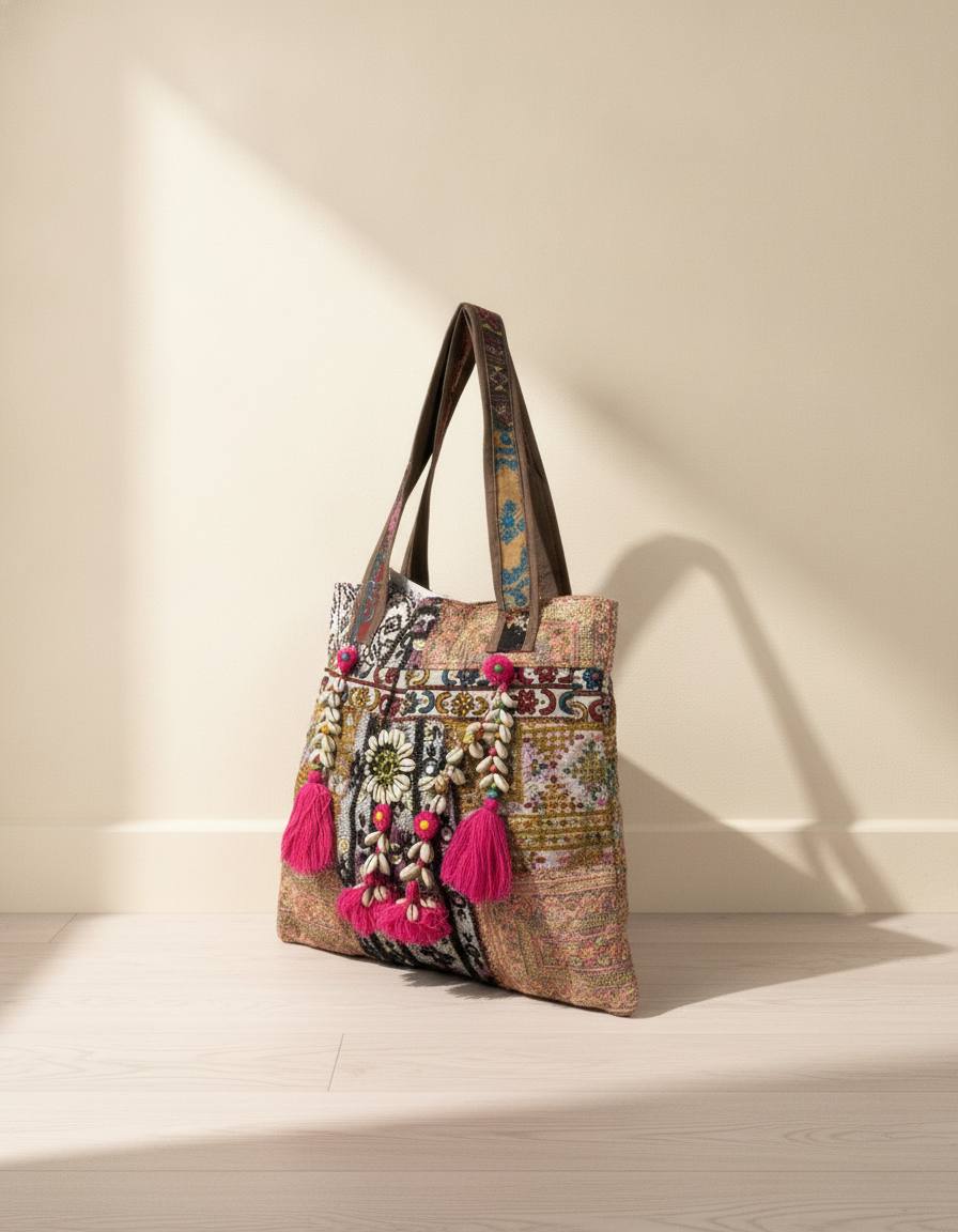 Shell Tassel Handcrafted Tote Bag — Sandstone Haveli