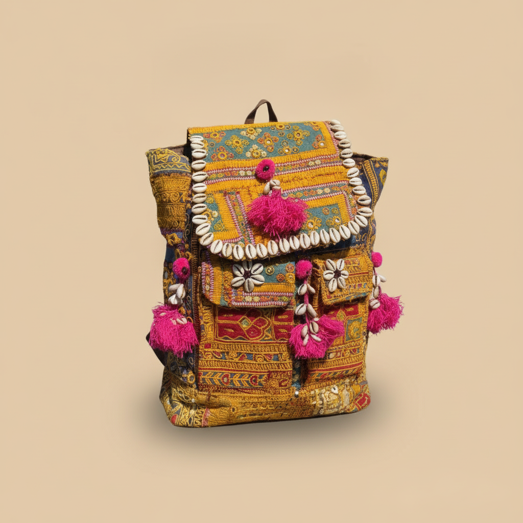 Shell Tassel Handcrafted Backpack — Saffron Trail