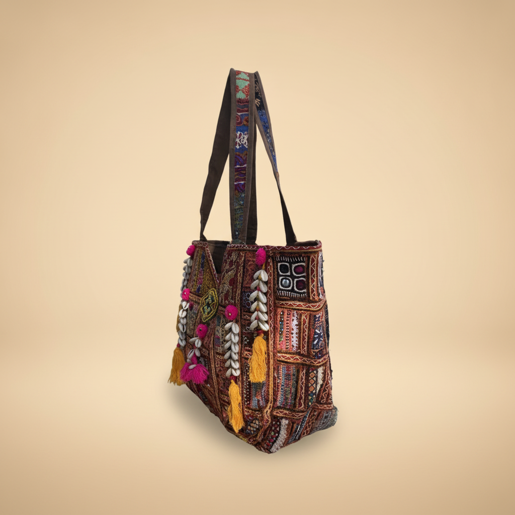 Shell Tassel Handcrafted Oversized Tote Bag — Henna Journey