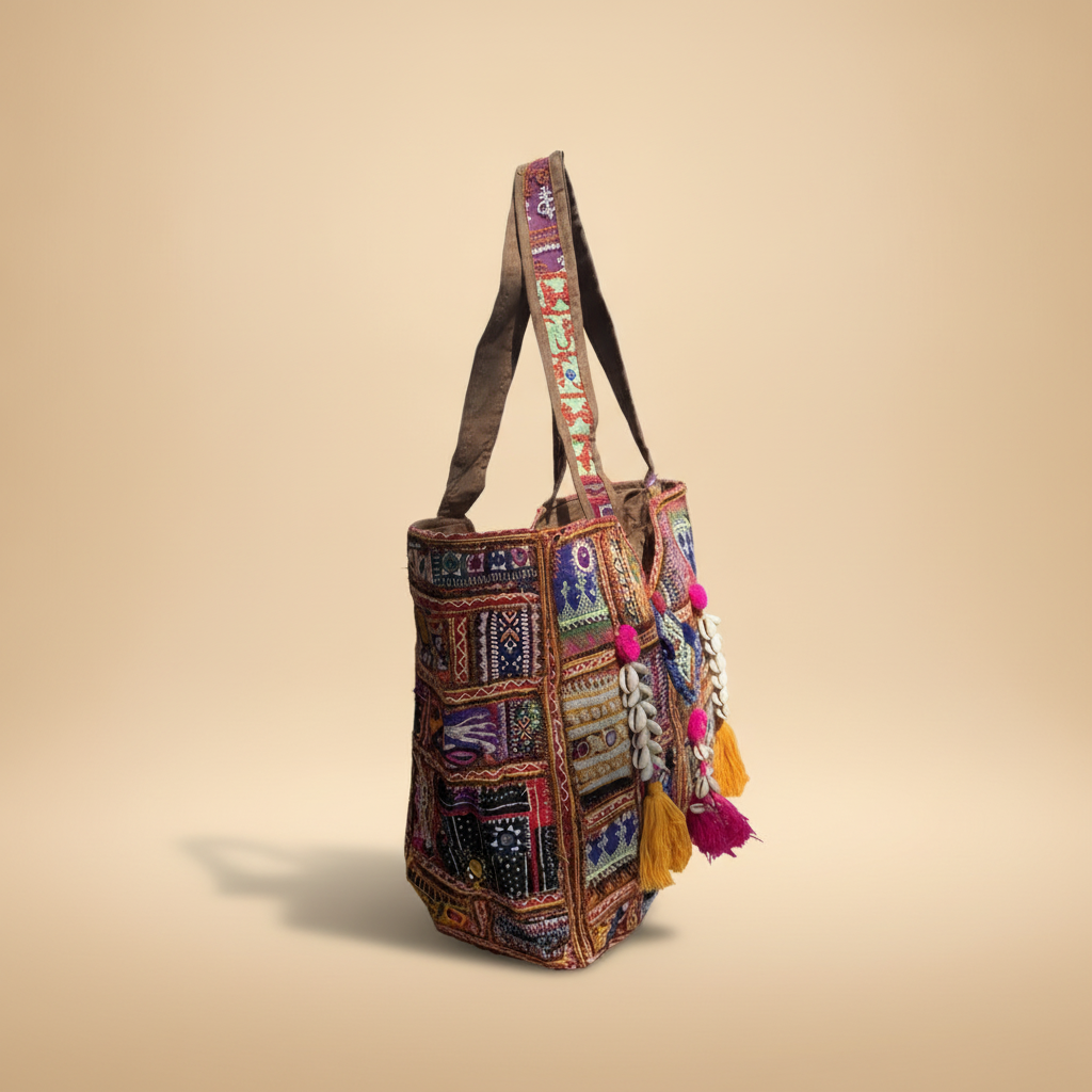 Shell Tassel Handcrafted Oversized Tote Bag — Ember Wayfarer