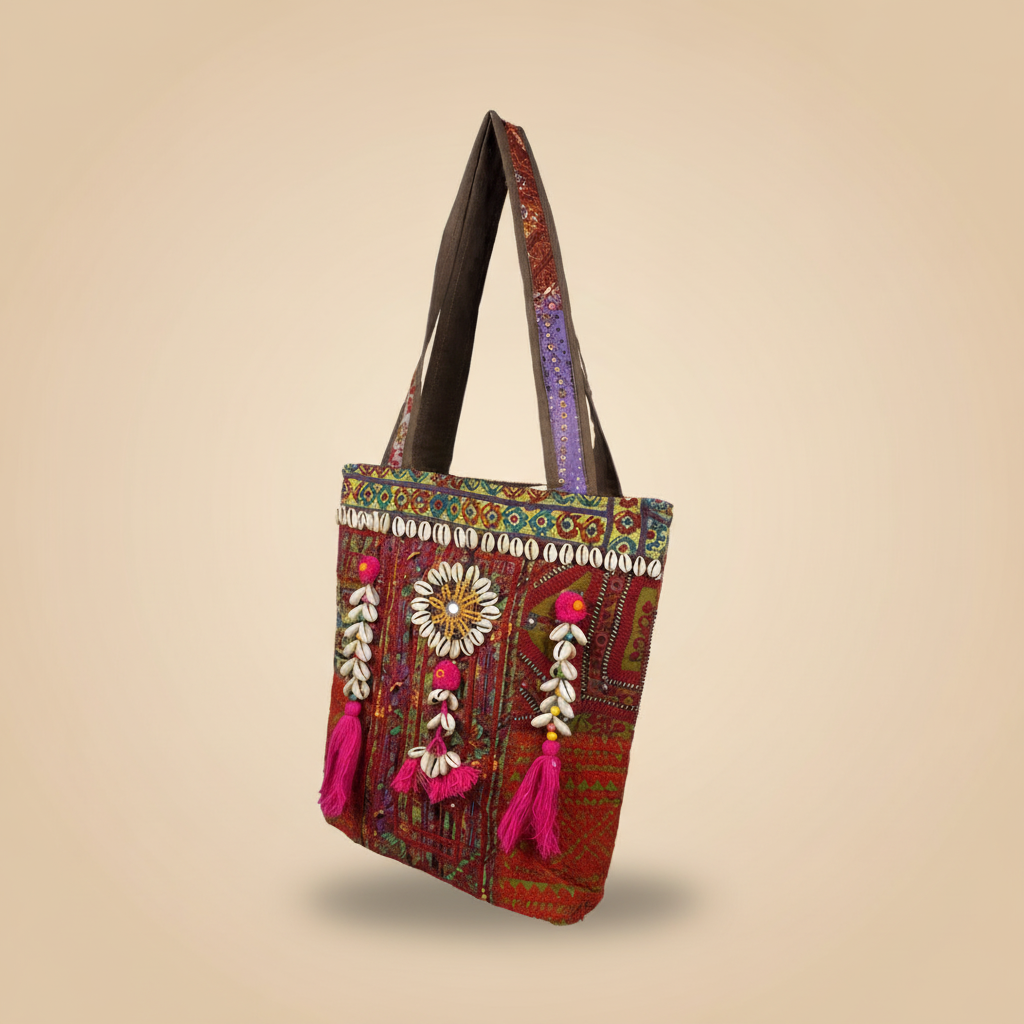 Shell Tassel Handcrafted Tote Bag — Twilight Mosaic