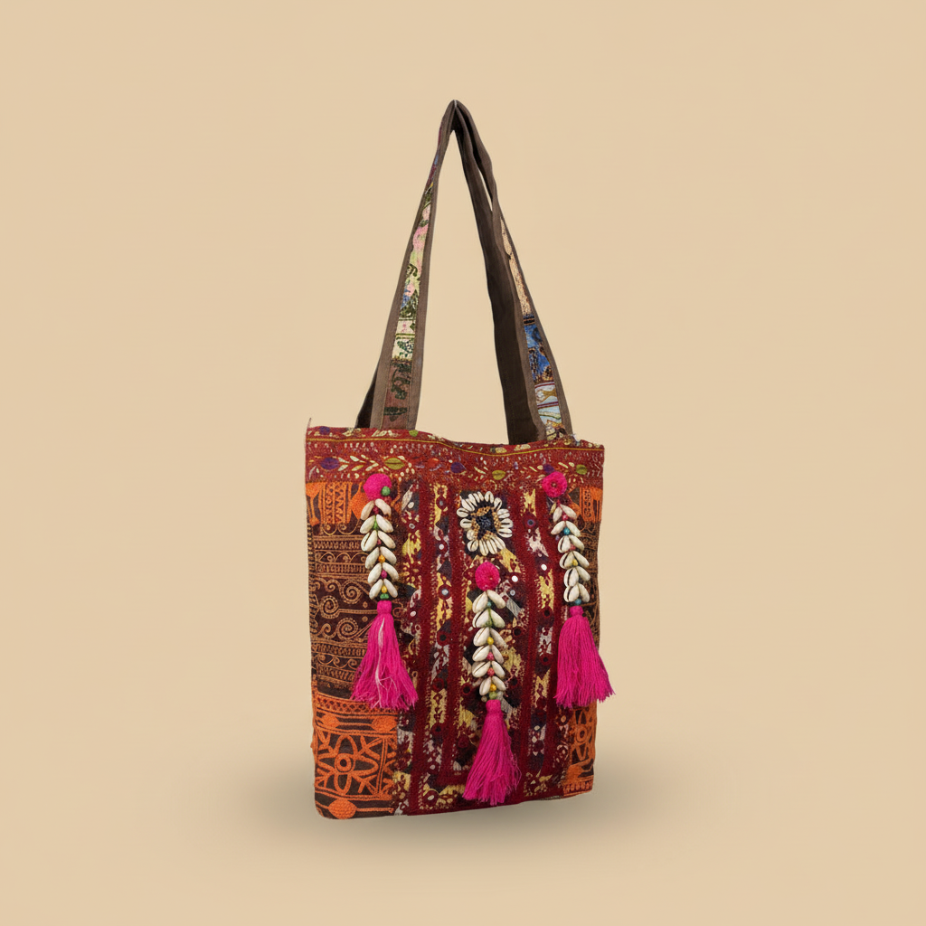 Shell Tassel Handcrafted Tote Bag — Brick Fringe