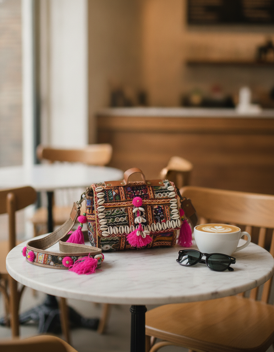 Shell Tassel Handcrafted Crossbody Bag — Gulabi Leher (Mini)