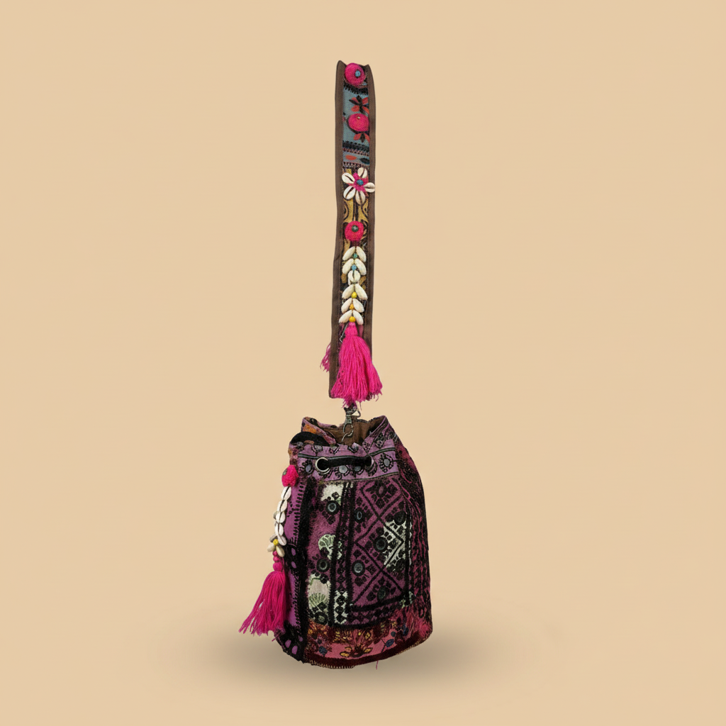 Shell Tassel Handcrafted Bucket Bag — Orchid Dahlia (Medium)