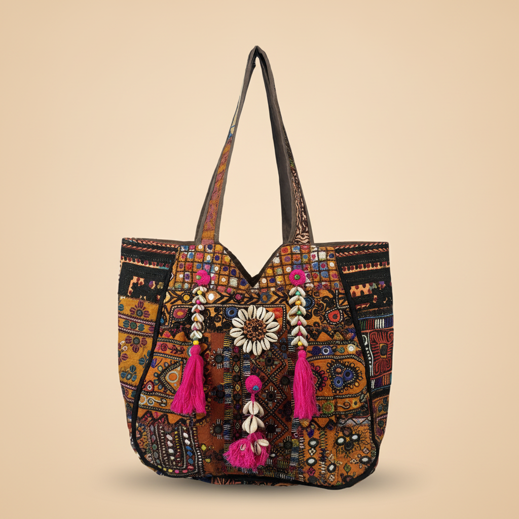 Shell Tassel Handcrafted Oversized Tote Bag — Chestnut Expedition