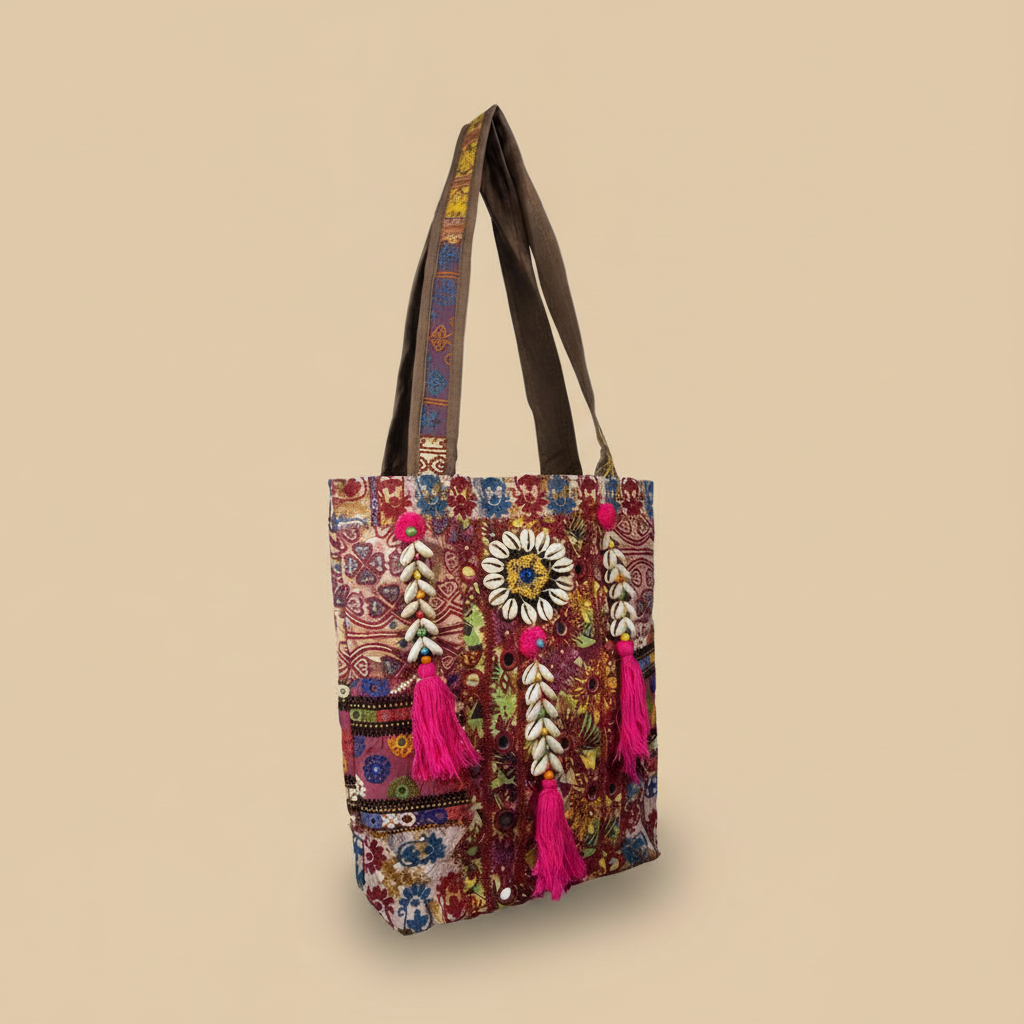 Shell Tassel Handcrafted Tote Bag — Wildflower Tapestry