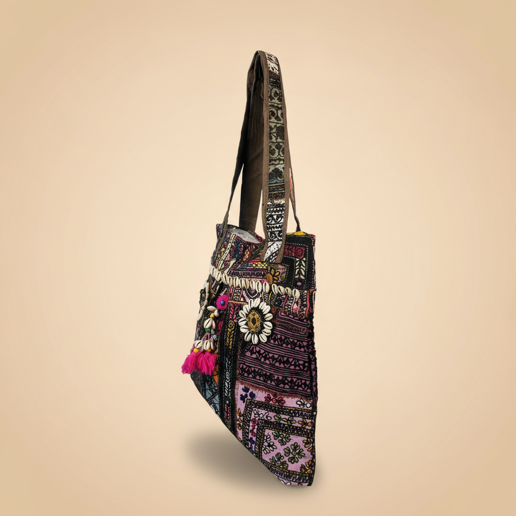 Shell Tassel Handcrafted Tote Bag — Walnut Jharokha