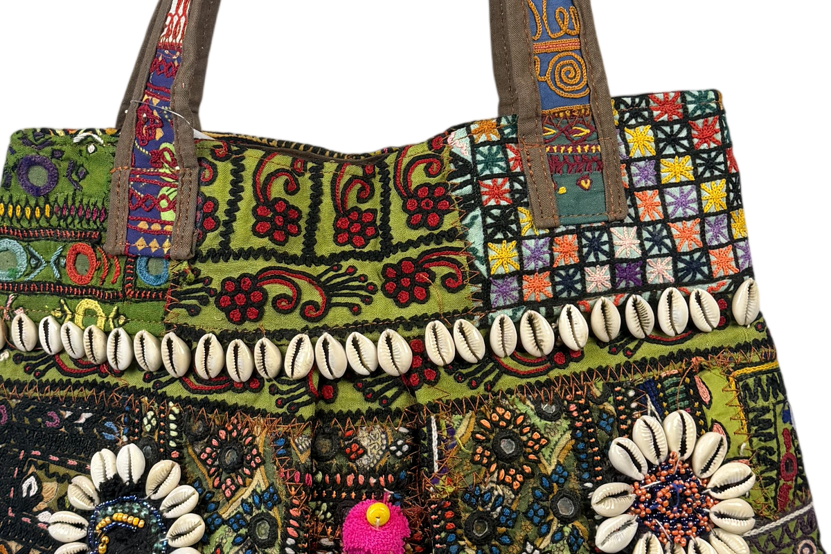 Shell Tassel Handcrafted Tote Bag — Olive Darbar