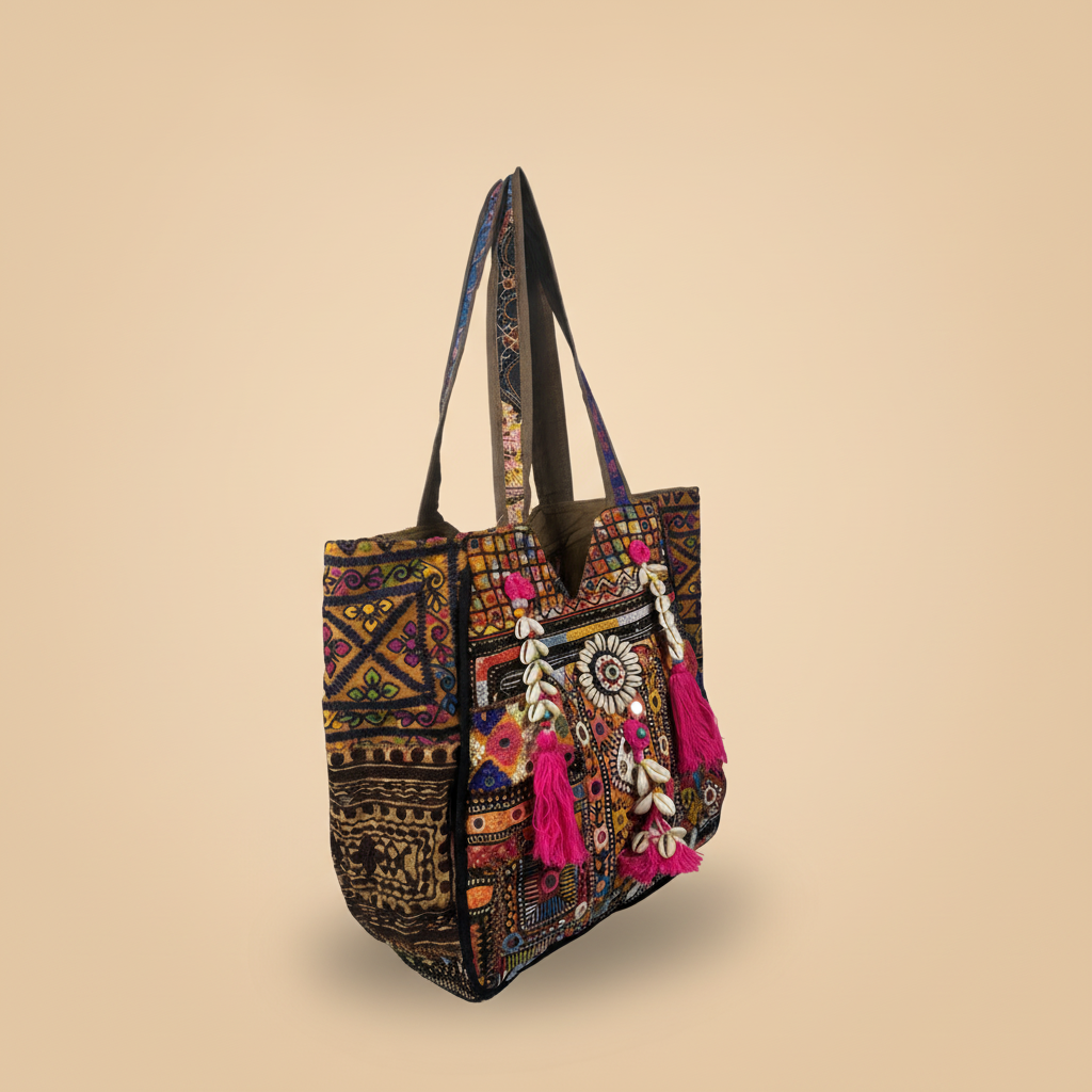 Shell Tassel Handcrafted Oversized Tote Bag — Saffron Caravan