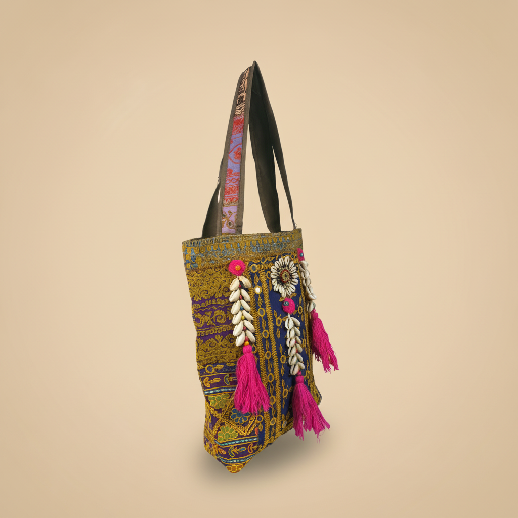 Shell Tassel Handcrafted Tote Bag — Ochre Fringe