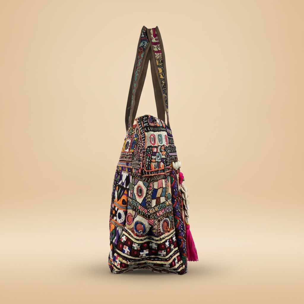 Shell Tassel Handcrafted Tote Bag — Onyx Tapestry