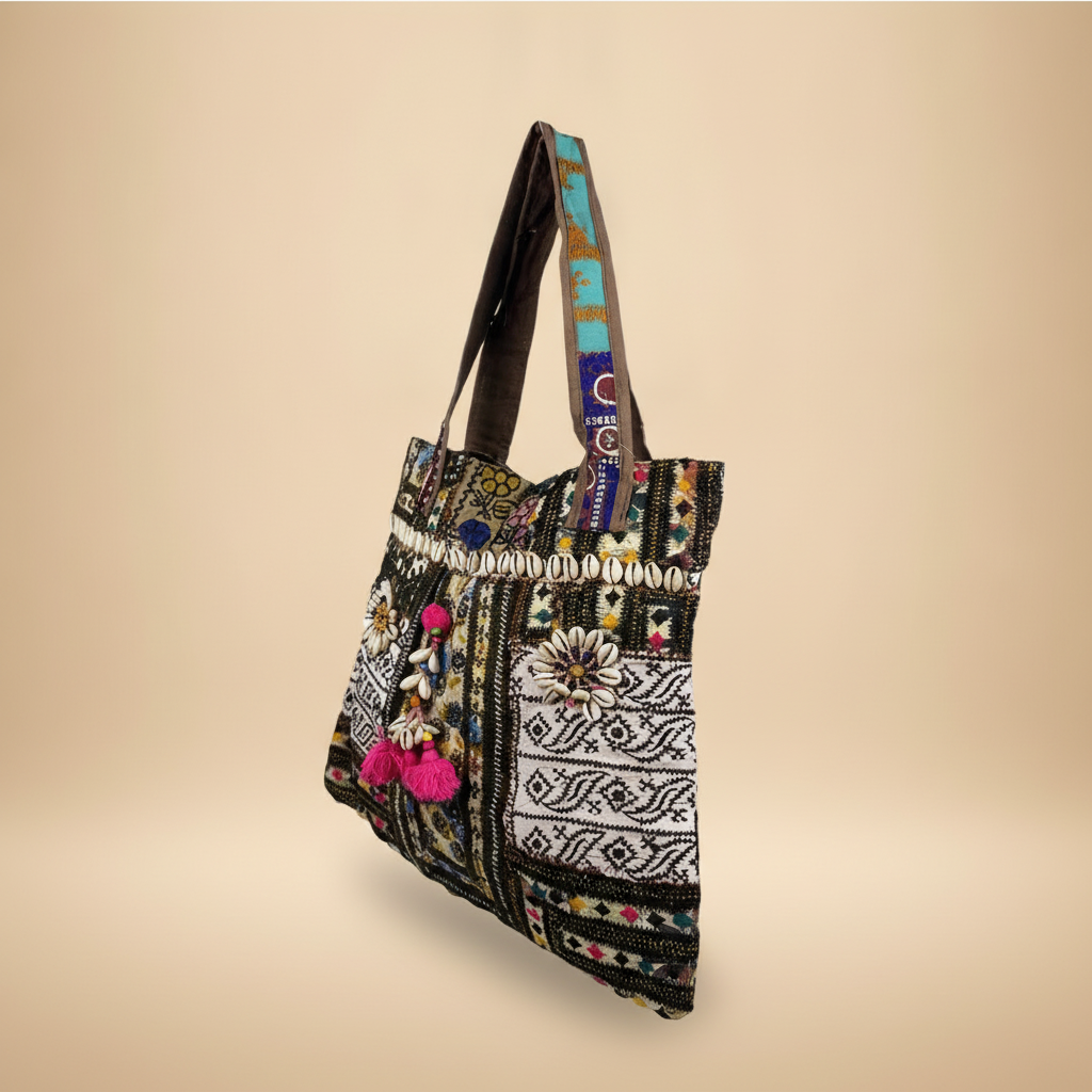 Shell Tassel Handcrafted Tote Bag — Ochre Haveli