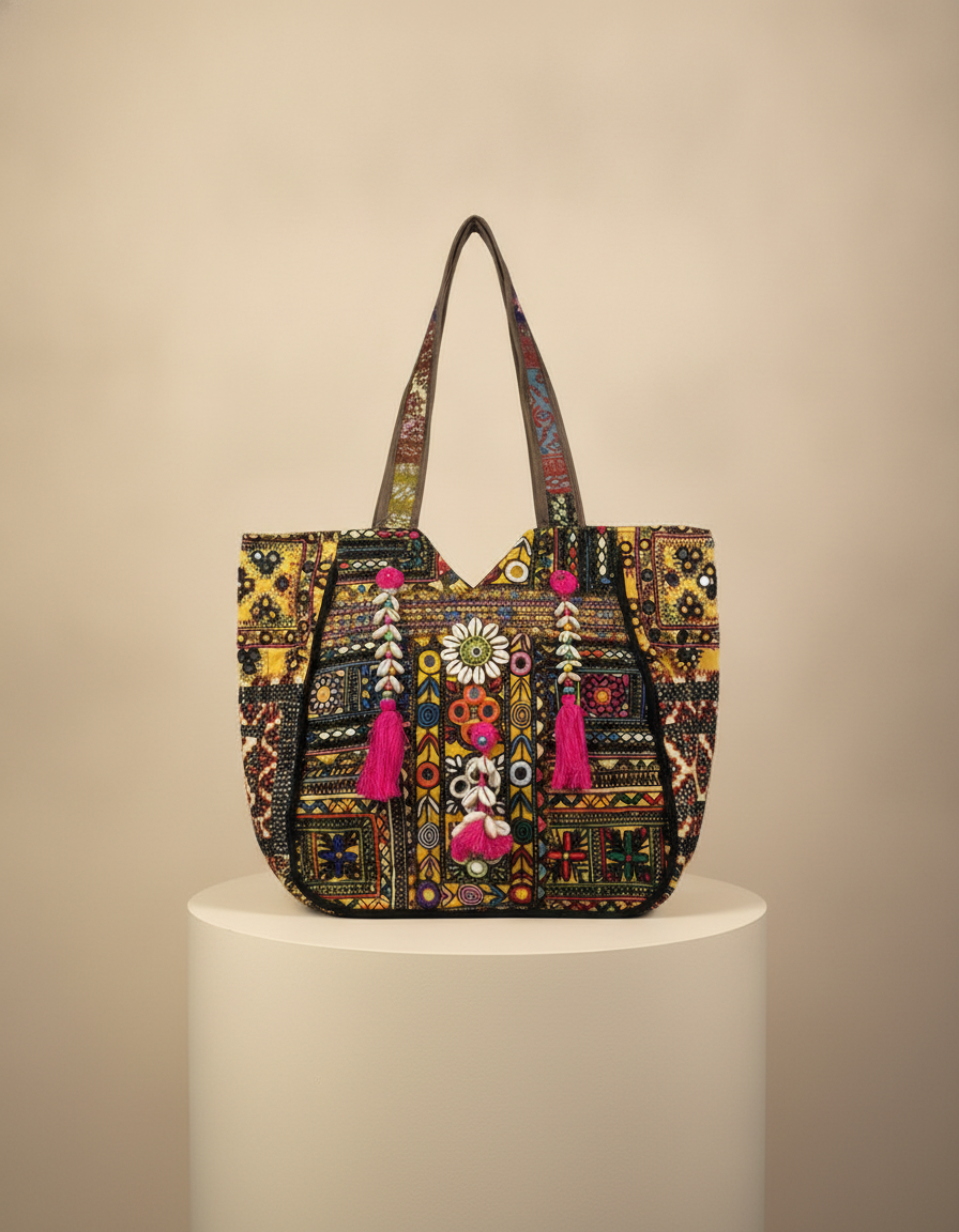 Shell Tassel Handcrafted Oversized Tote Bag — Amber Horizon