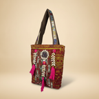 Shell Tassel Handcrafted Tote Bag — Crimson Mosaic
