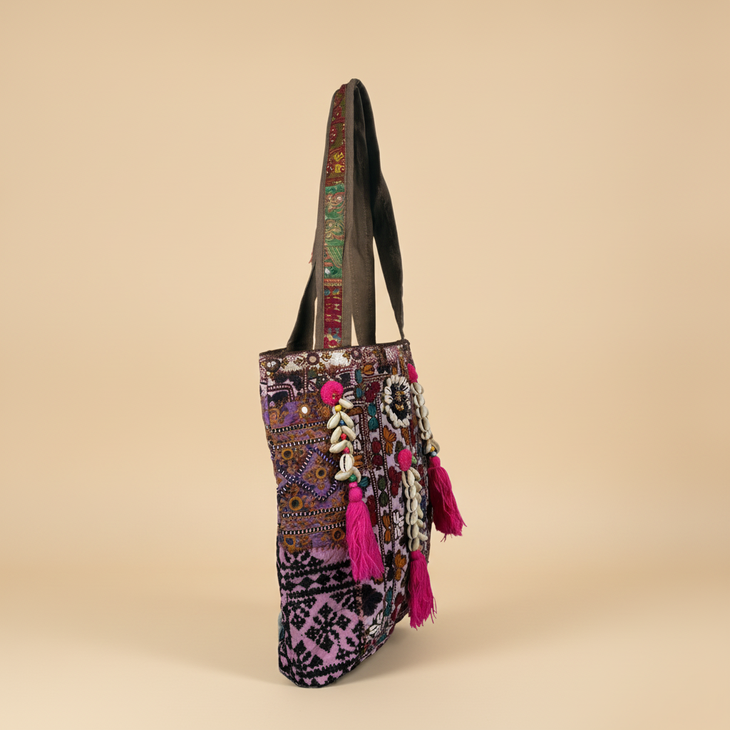 Shell Tassel Handcrafted Tote Bag — Walnut Mosaic