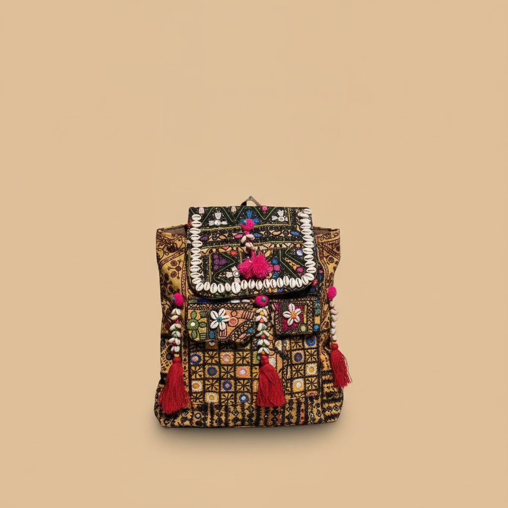 Shell Tassel Handcrafted Backpack — Onyx Compass