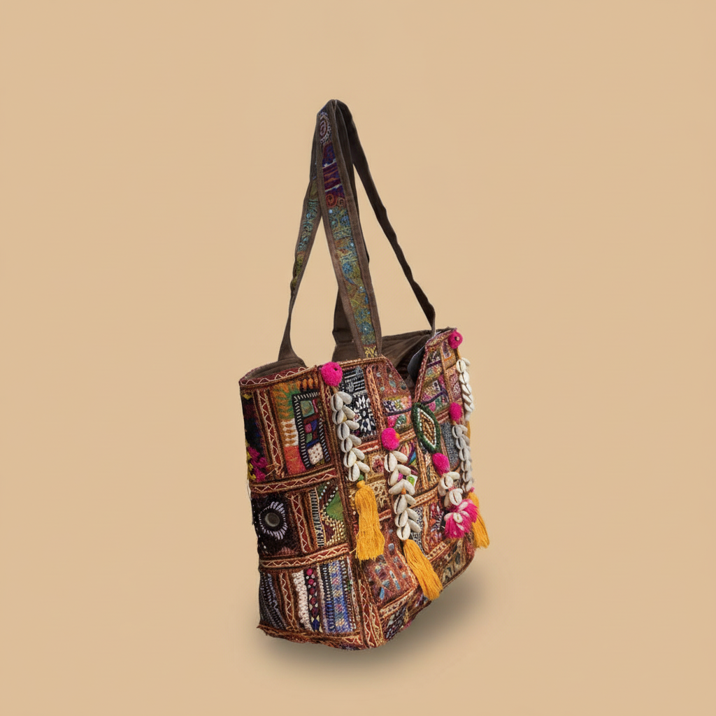 Shell Tassel Handcrafted Oversized Tote Bag — Bronze Pathway