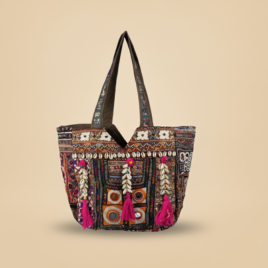 Shell Tassel Handcrafted Tote Bag — Ruby Mosaic