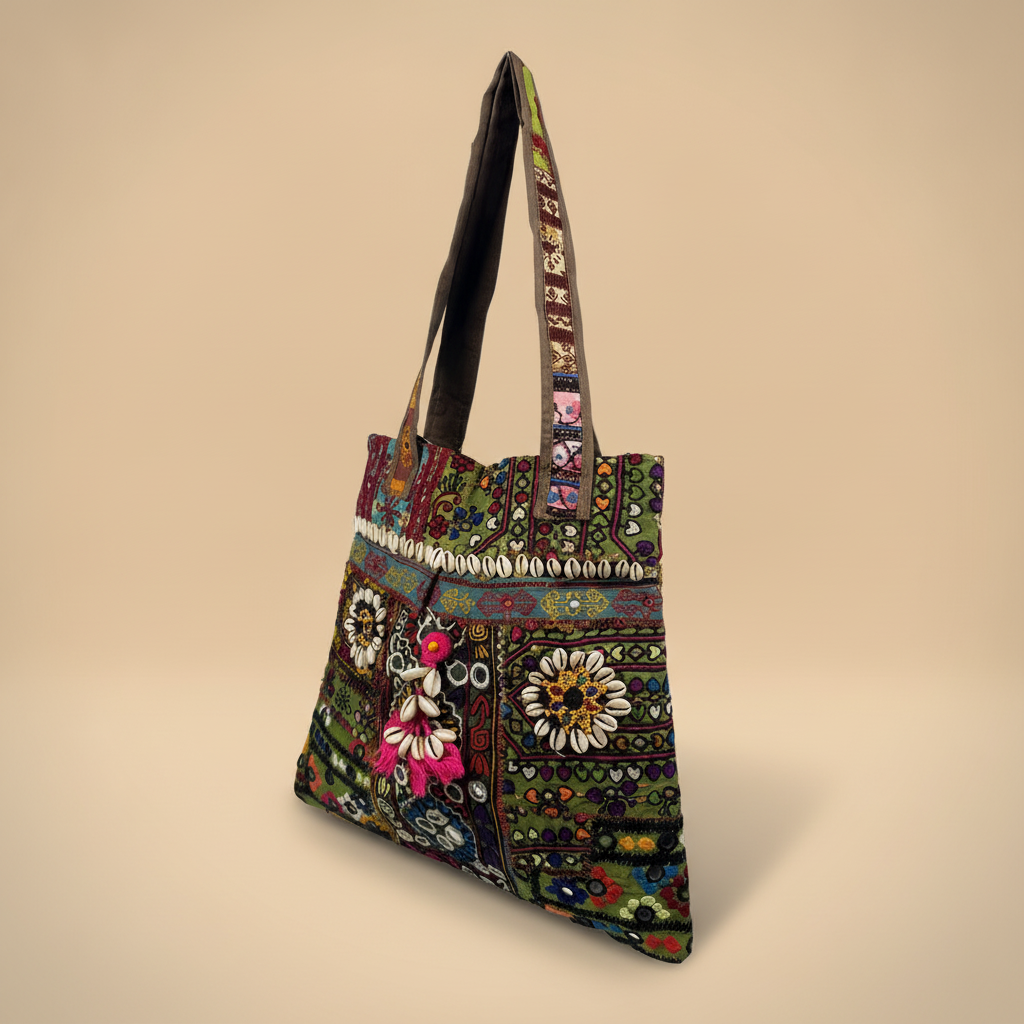 Shell Tassel Handcrafted Tote Bag — Plum Toran
