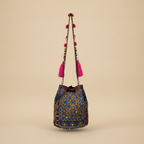 Shell Tassel Handcrafted Bucket Bag — Azure Dahlia (Medium)