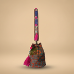 Shell Tassel Handcrafted Bucket Bag — Poppy Bloom (Medium)
