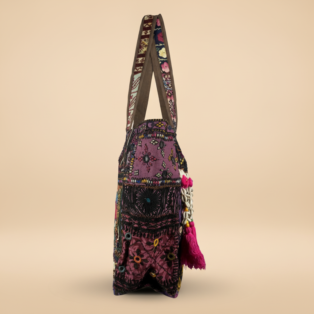 Shell Tassel Handcrafted Tote Bag — Ebony Tapestry