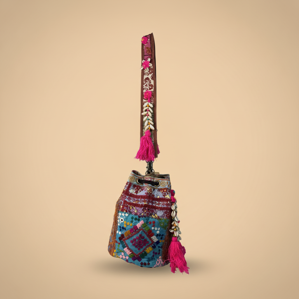 Shell Tassel Handcrafted Bucket Bag — Fawn Bloom (Medium)