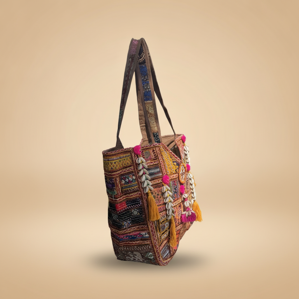 Shell Tassel Handcrafted Oversized Tote Bag — Terracotta Compass