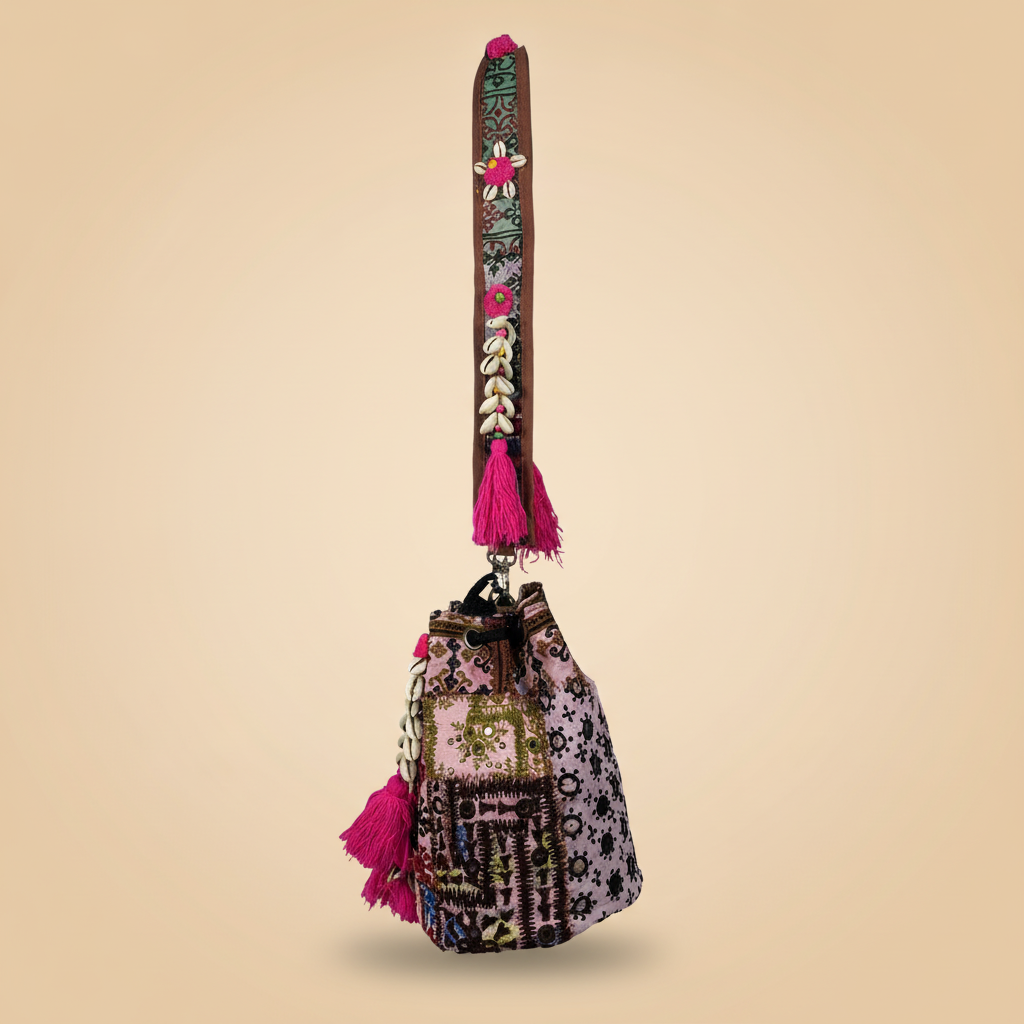 Shell Tassel Handcrafted Bucket Bag — Mulberry Bloom (Medium)