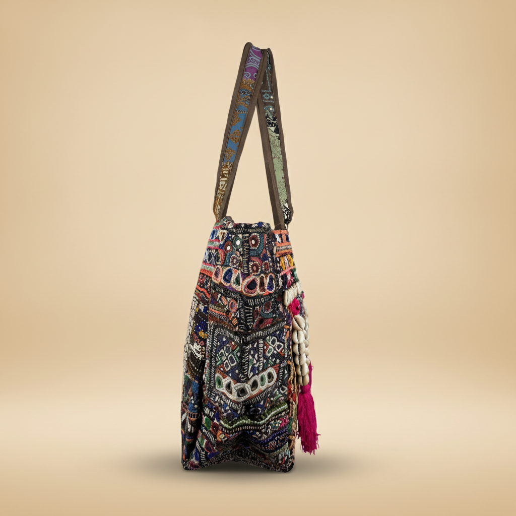 Shell Tassel Handcrafted Tote Bag — Slate Tapestry