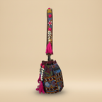 Shell Tassel Handcrafted Bucket Bag — Azure Dahlia (Medium)