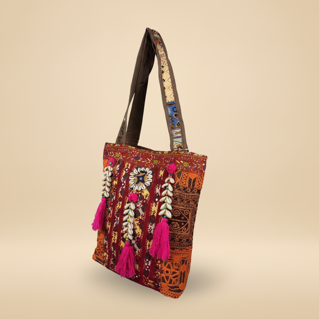 Shell Tassel Handcrafted Tote Bag — Brick Fringe