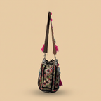 Shell Tassel Handcrafted Bucket Bag — Currant Bloom (Medium)