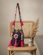 Shell Tassel Handcrafted Bucket Bag — Damson Bloom (Medium)