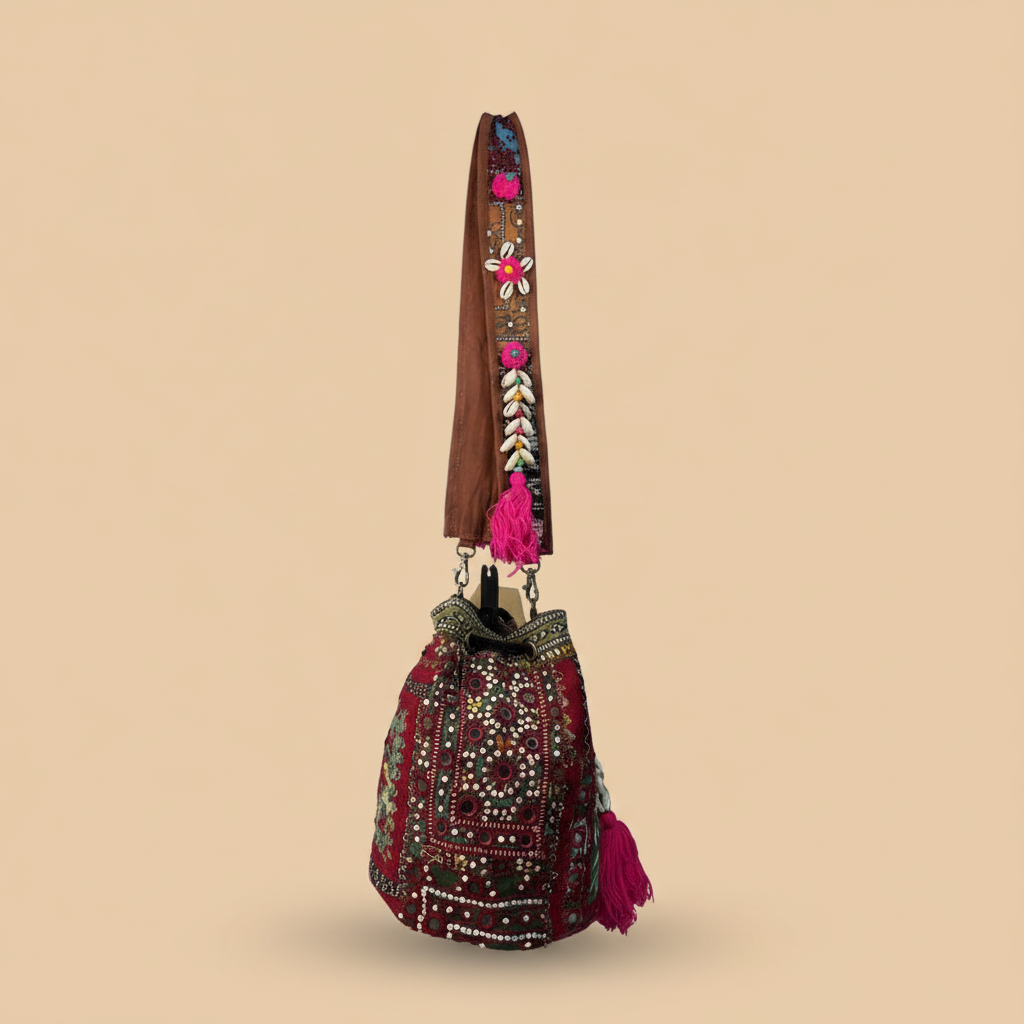 Shell Tassel Handcrafted Bucket Bag — Cocoa Bloom (Medium)