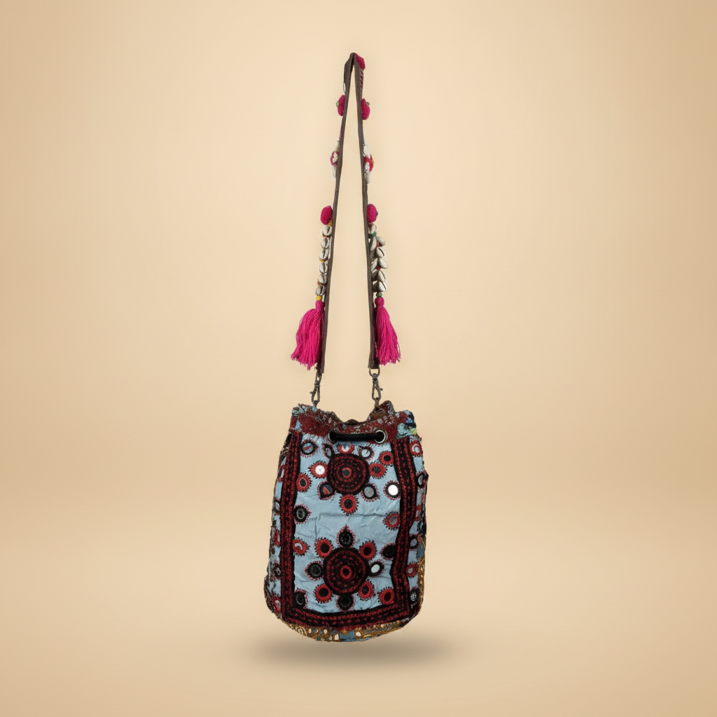 Shell Tassel Handcrafted Bucket Bag — Peacock Prism (Medium)