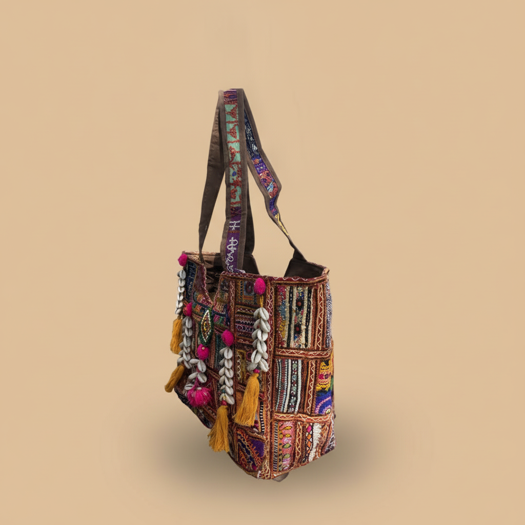 Shell Tassel Handcrafted Oversized Tote Bag — Bronze Pathway
