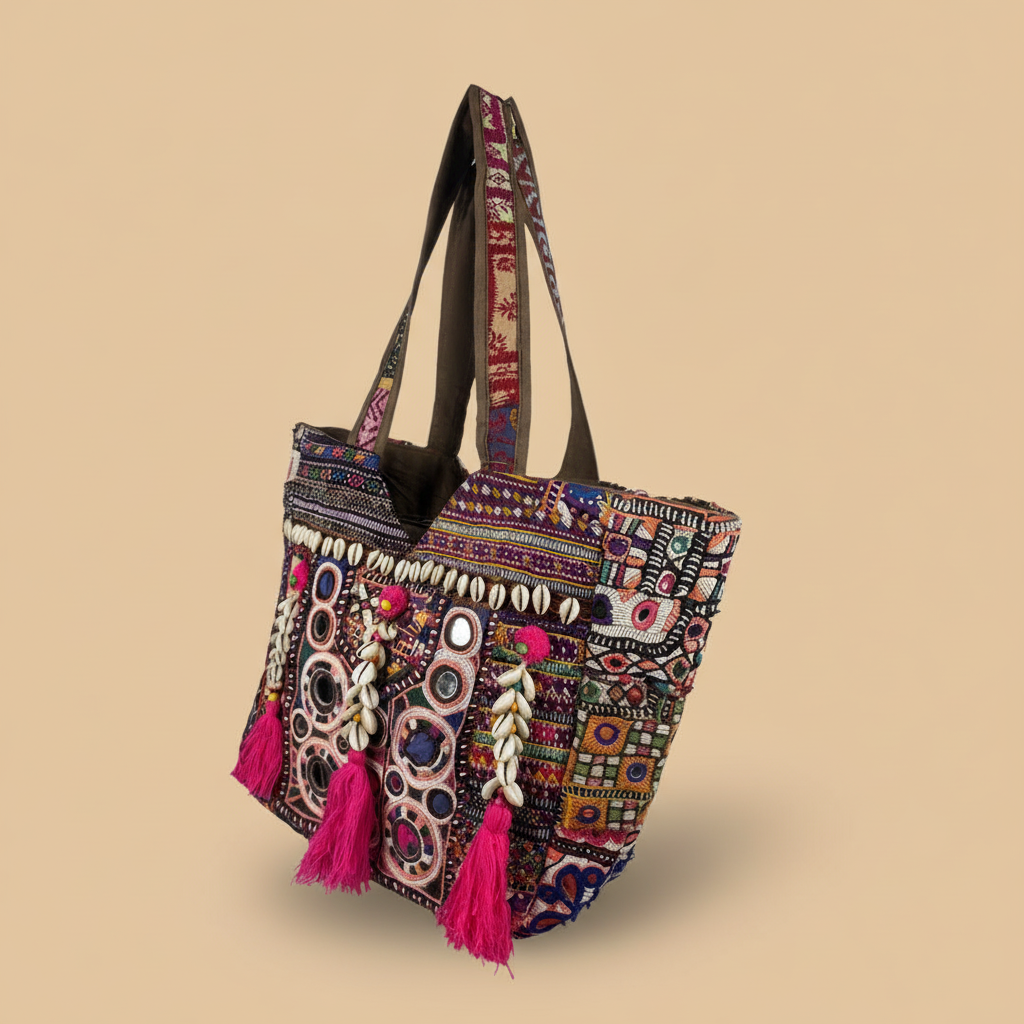 Shell Tassel Handcrafted Tote Bag — Onyx Tapestry