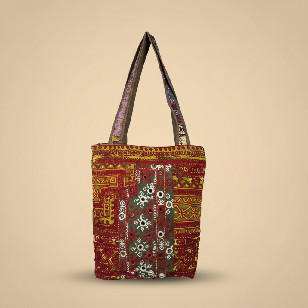 Shell Tassel Handcrafted Tote Bag — Crimson Mosaic