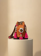 Shell Tassel Handcrafted Bucket Bag — Marigold Spark (Medium)