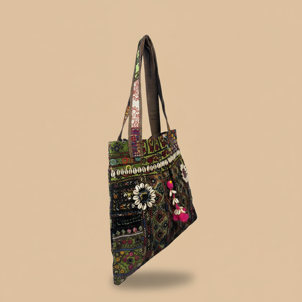 Shell Tassel Handcrafted Tote Bag — Olive Darbar