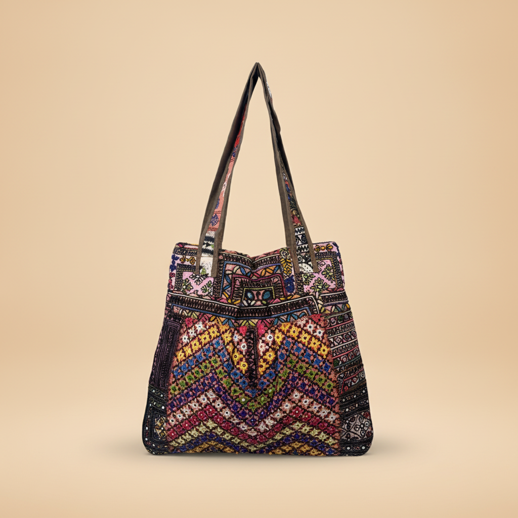 Shell Tassel Handcrafted Tote Bag — Walnut Jharokha